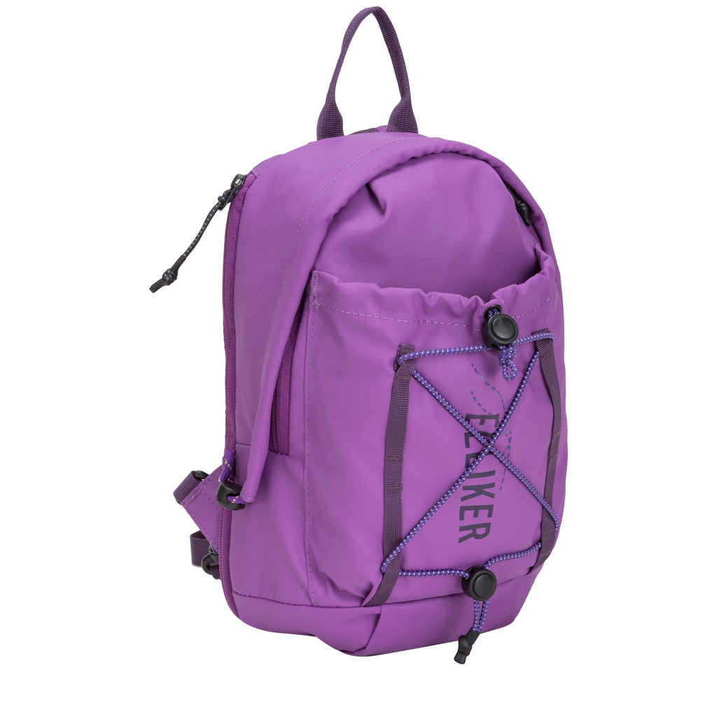Electric purple sling backpack with zip front pocket, side straps, and KIFER logo patch