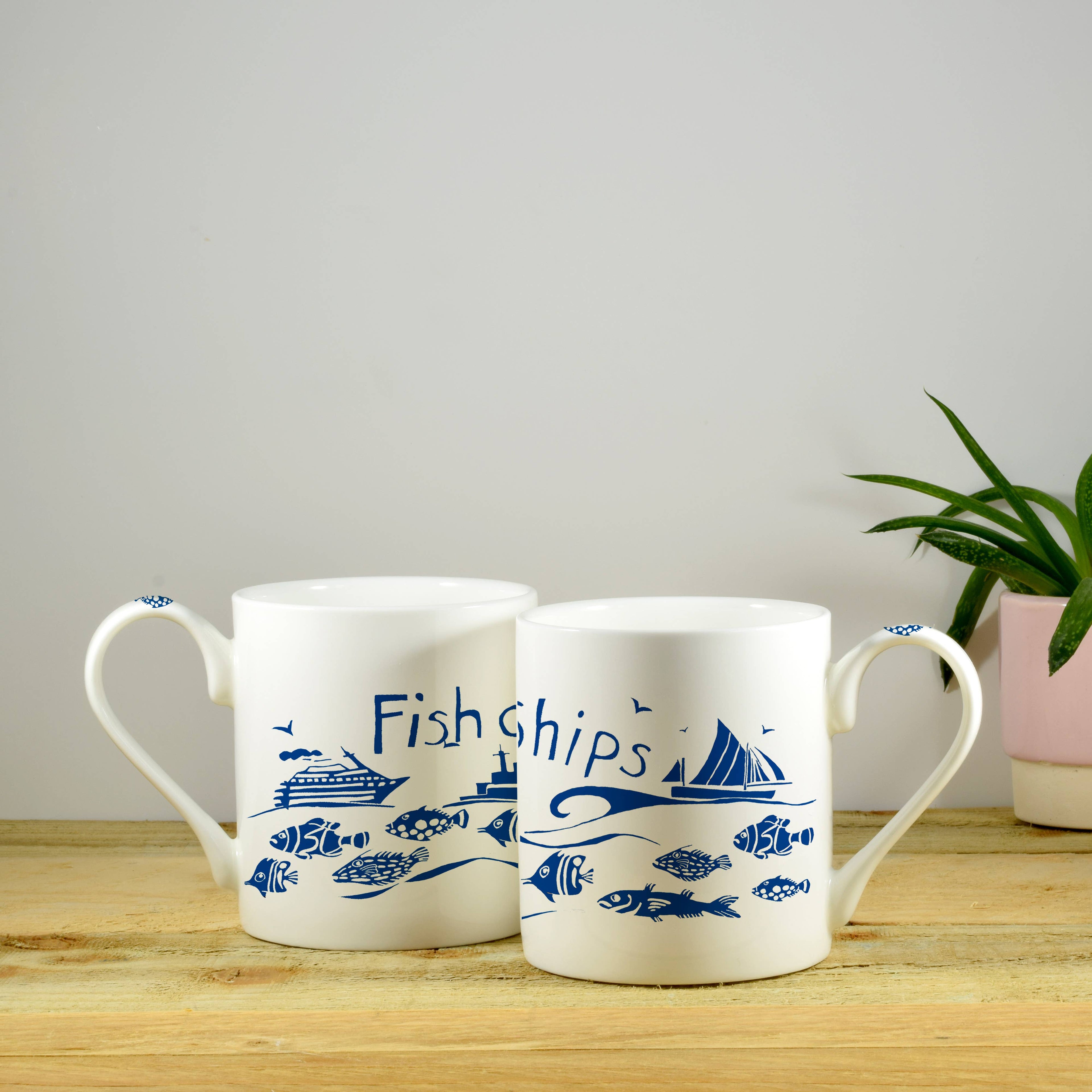 Fish and Ships Hand Decorated Bone China Mug