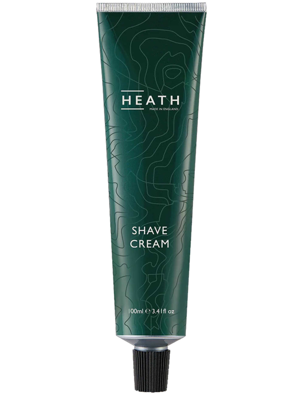 Green tube of Heath Shave Cream on a white background