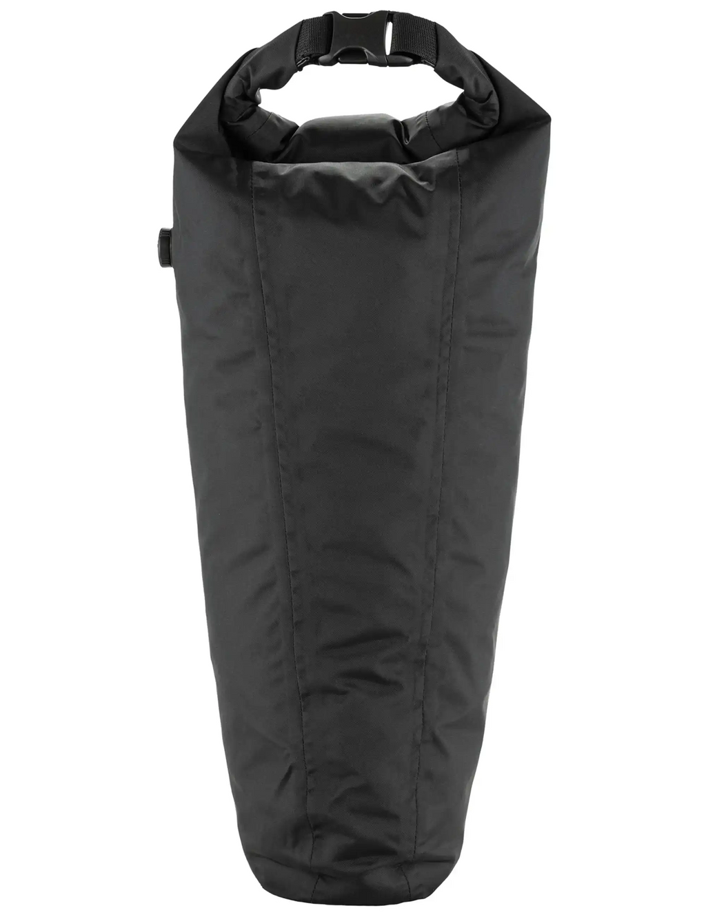 Black roll-top drybag seatbag with carry handle and side buckle