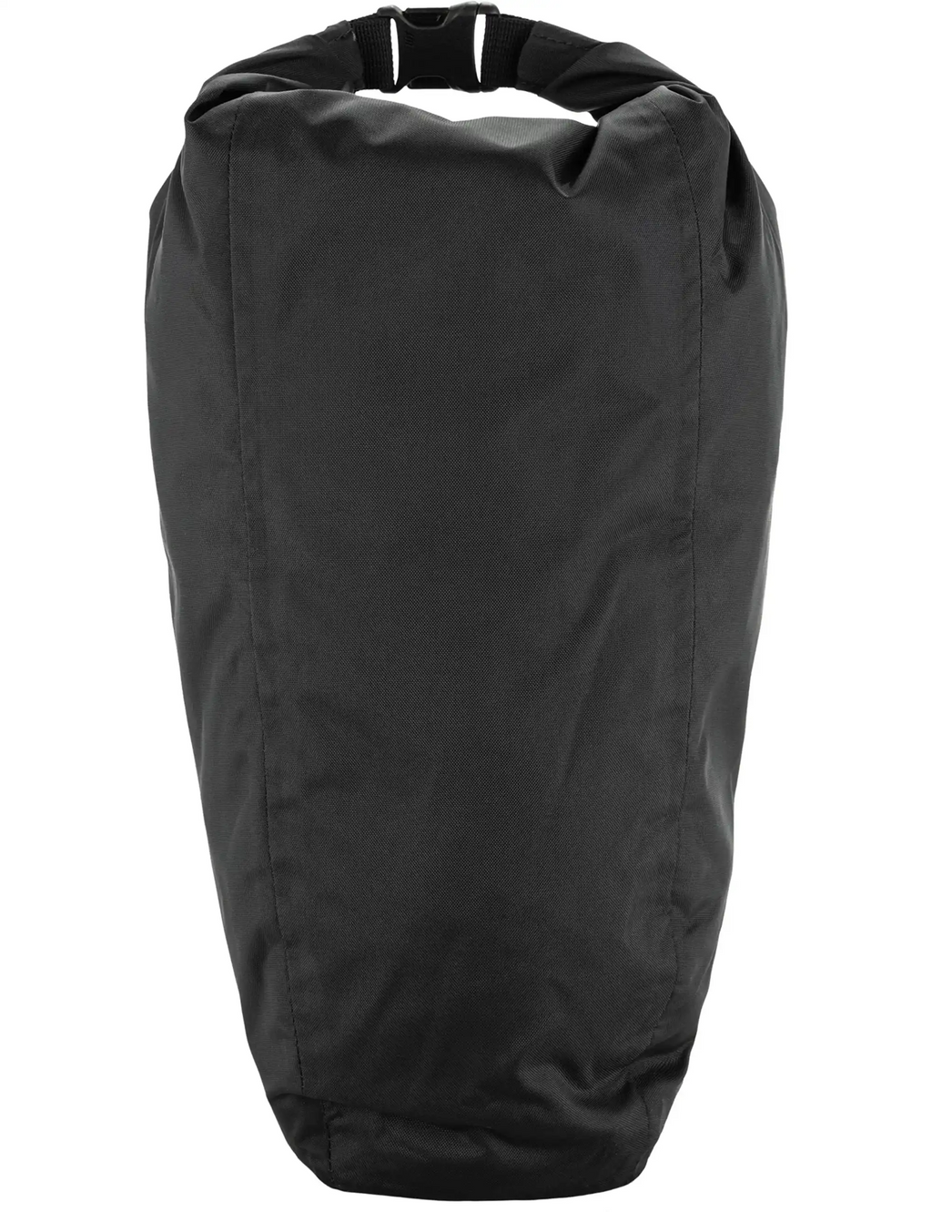 Black 3L drybag front view with roll-top rim and smooth waterproof fabric