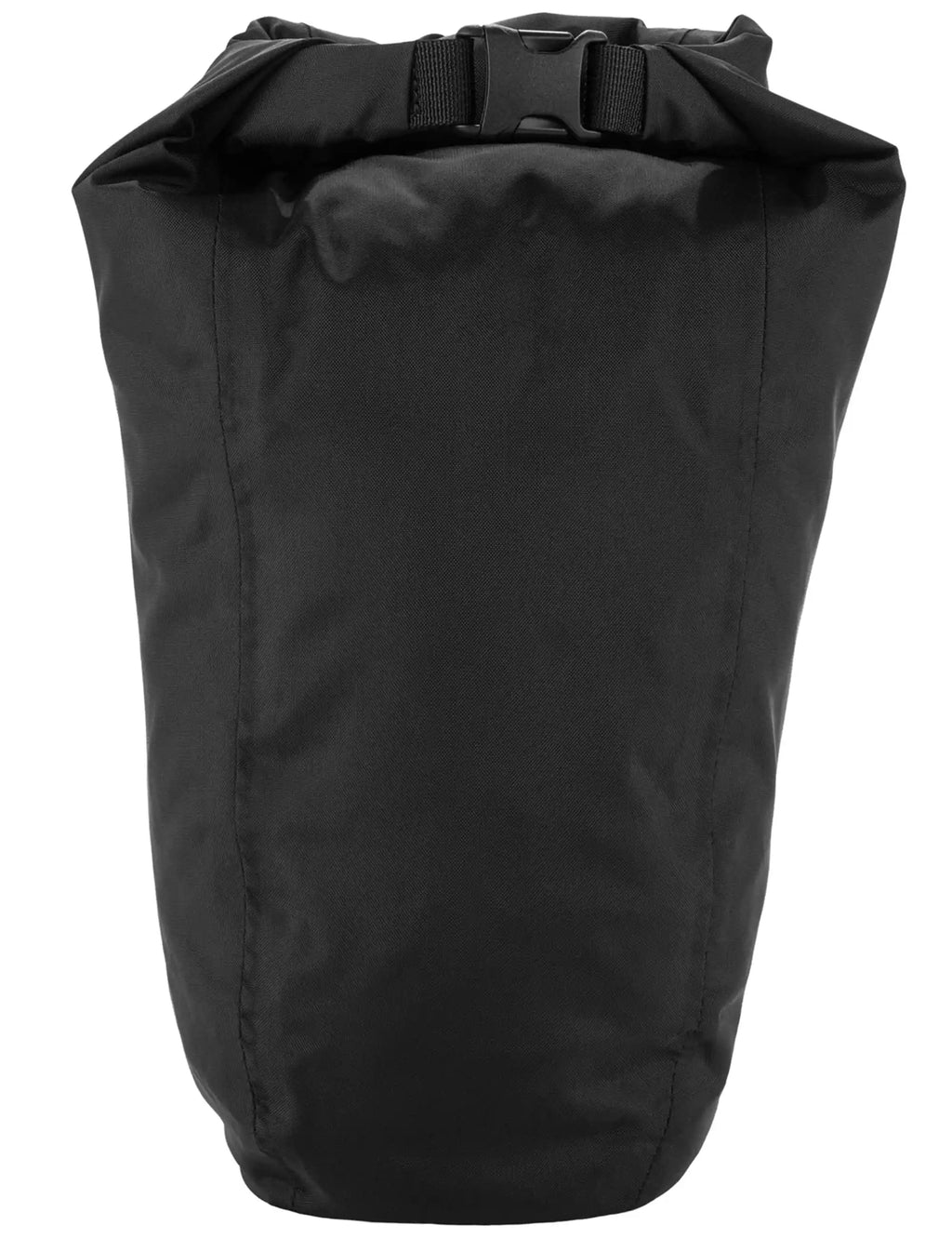 Black 3L drybag back view with roll-top rim and carry strap webbing