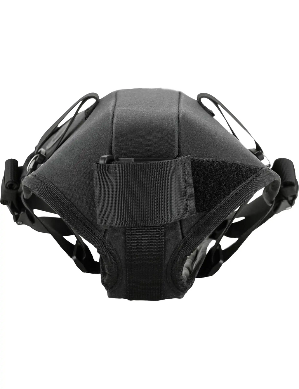 Black seatbag harness with textured front panel, padded center, and strap loops