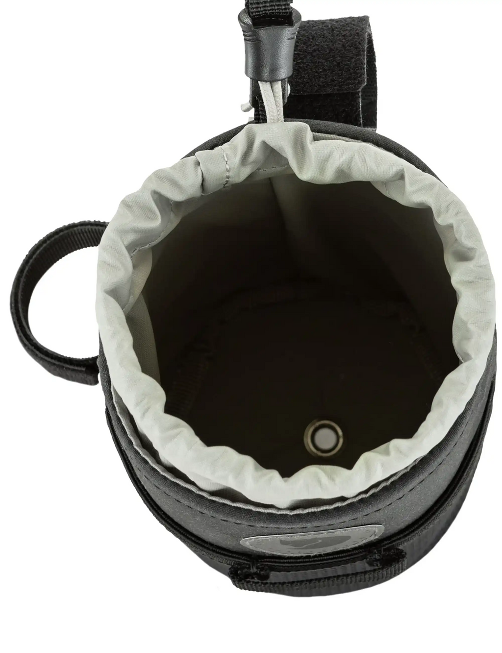 Hoja snack bag open view with black exterior and light inner lining