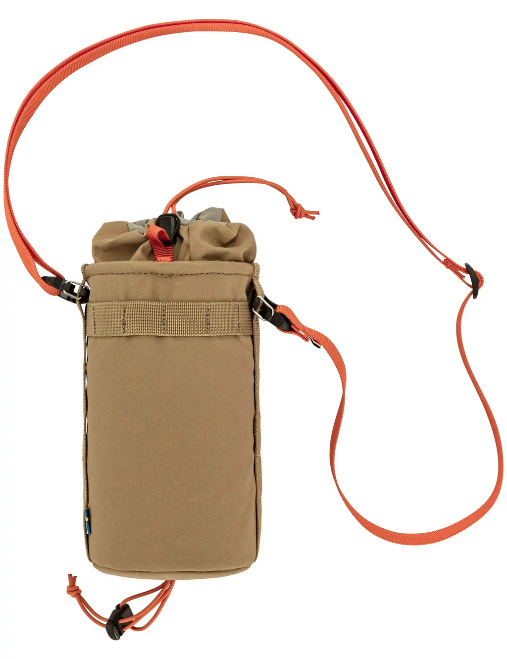 Hoja large snack bag in clay with stacked front pockets and orange crossbody strap