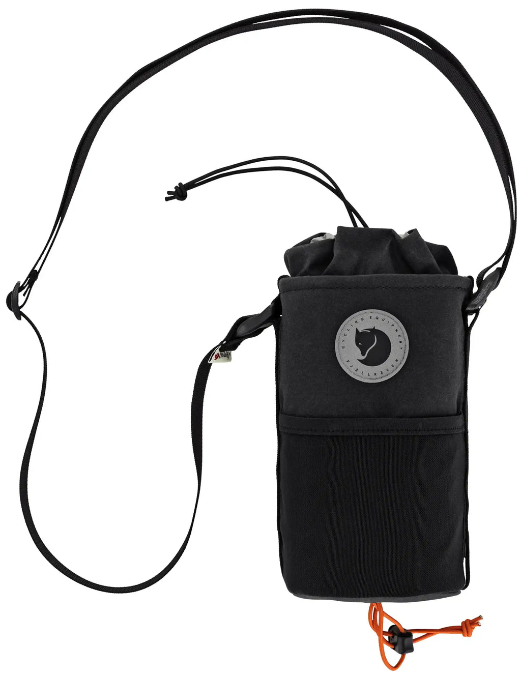 Black large snack bag with adjustable crossbody strap and front logo patch