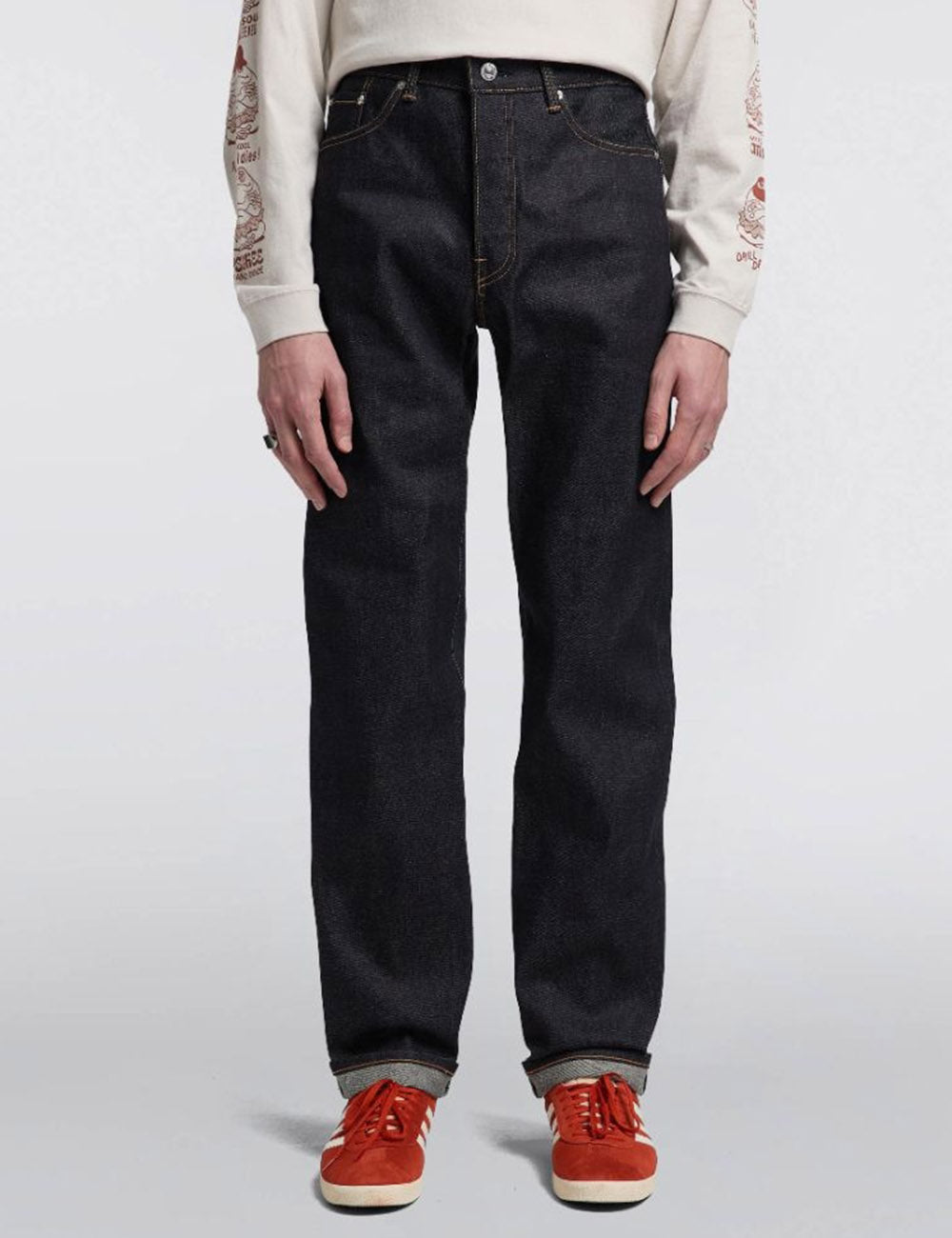 Regular Straight Red Selvedge Jeans - Blue, Unwashed