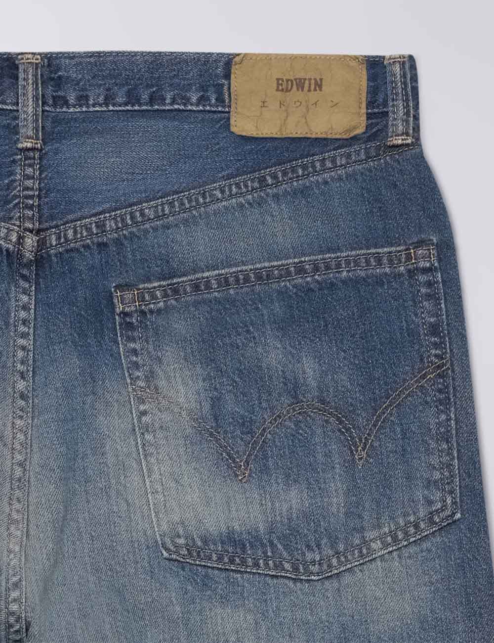 Wide Red Selvedge Jeans - Blue, Dark Used Wash