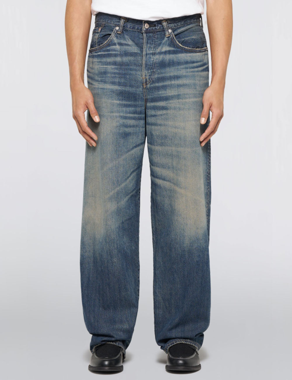 Wide Red Selvedge Jeans - Blue, Dark Used Wash