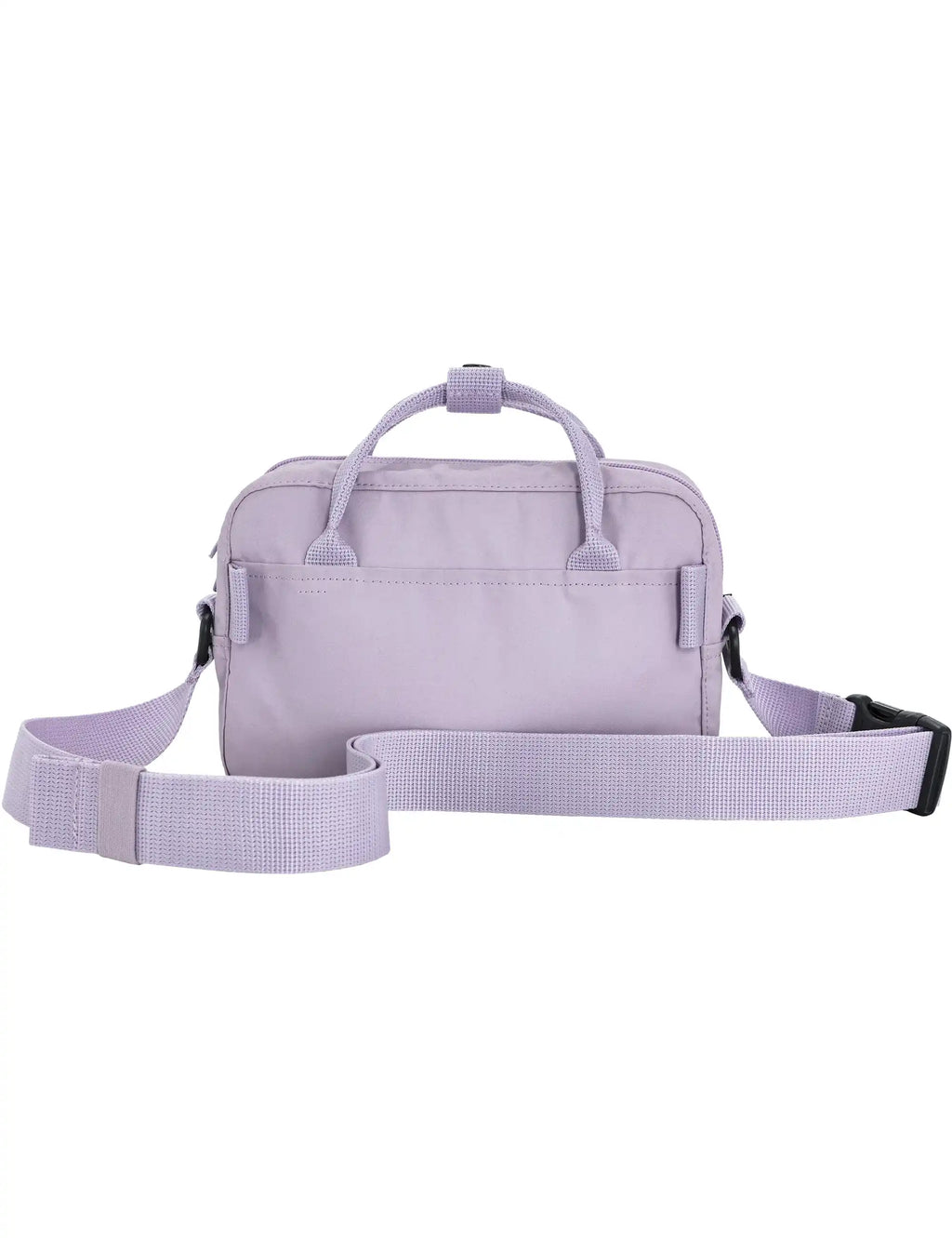 Pastel lavender crossbody bag with adjustable strap, front pocket, and top handle