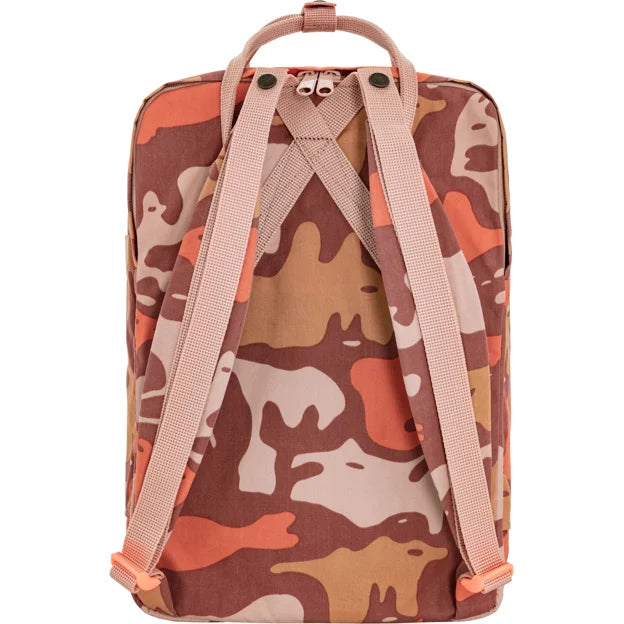 15 in laptop backpack in camo rose print with padded back and adjustable shoulder straps