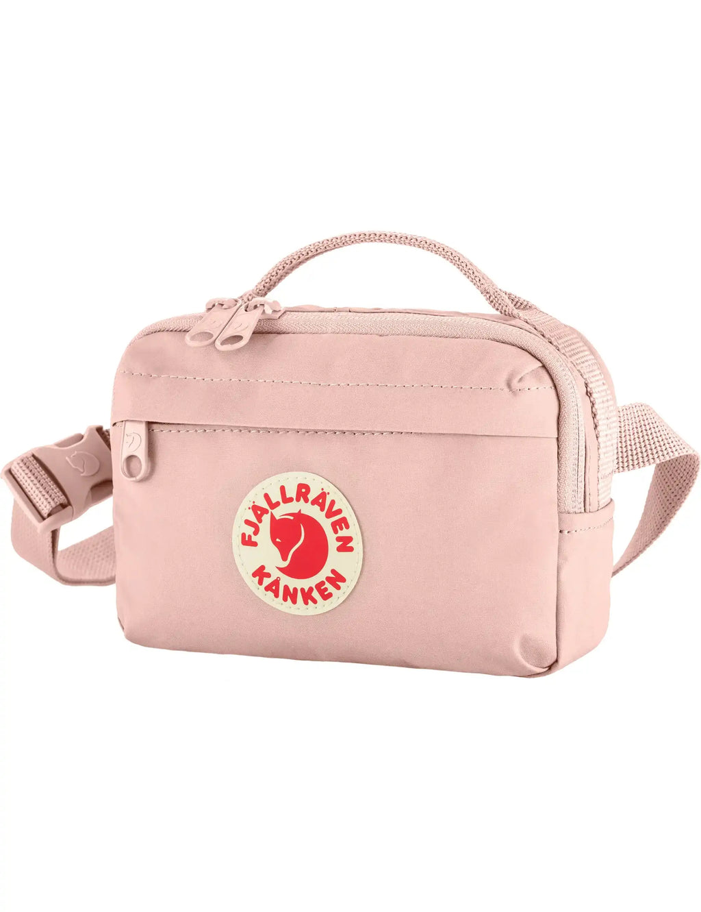 Fjällräven Kånken hip pack with Fjällräven logo, front zipper, and adjustable shoulder strap