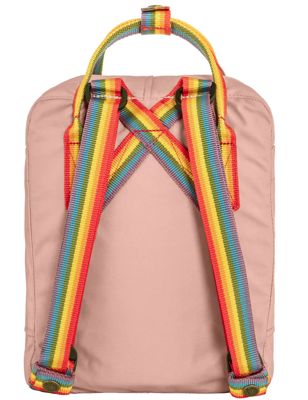 Kanken mini backpack in chalk rose with rainbow striped shoulder straps