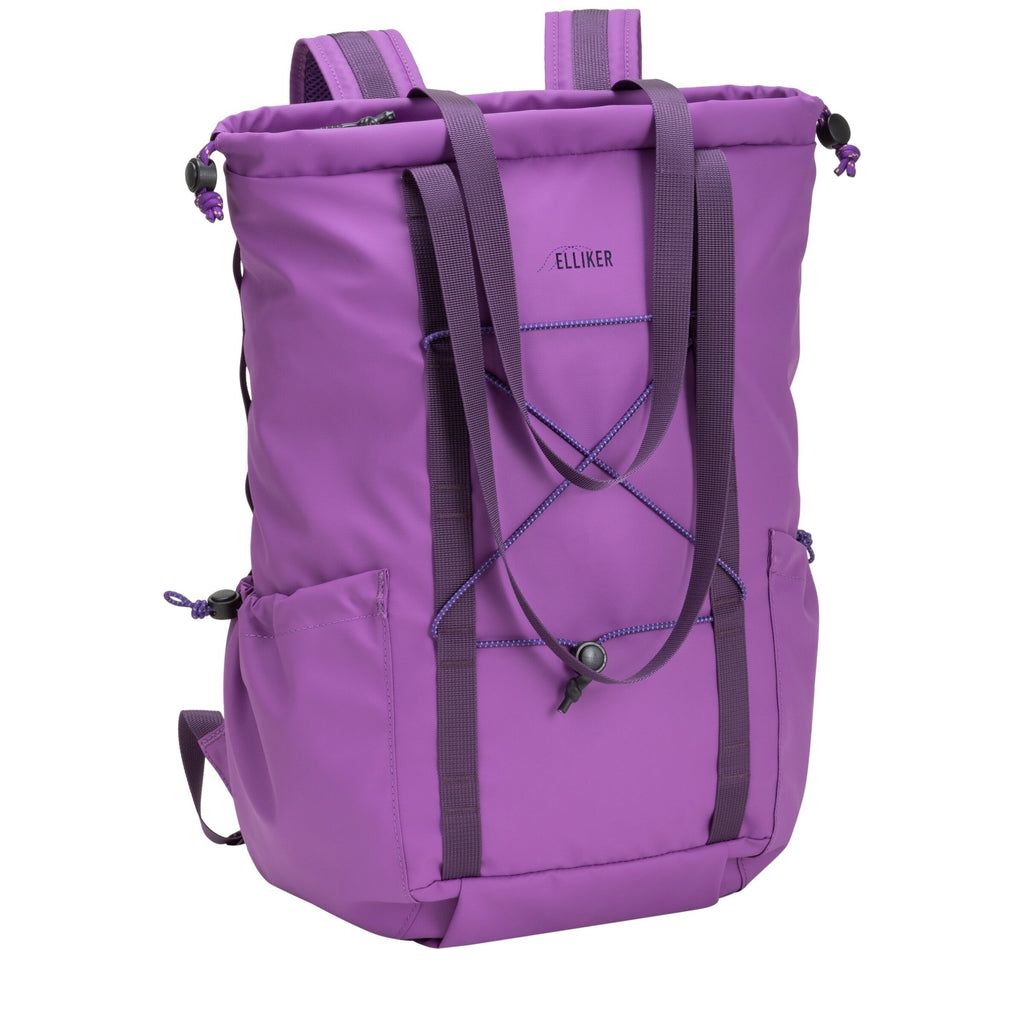20L electric purple tote backpack with gray shoulder straps and side storage pockets