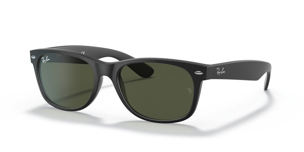 Matte rubber wayfarer sunglasses with green G-15 lenses, black frame