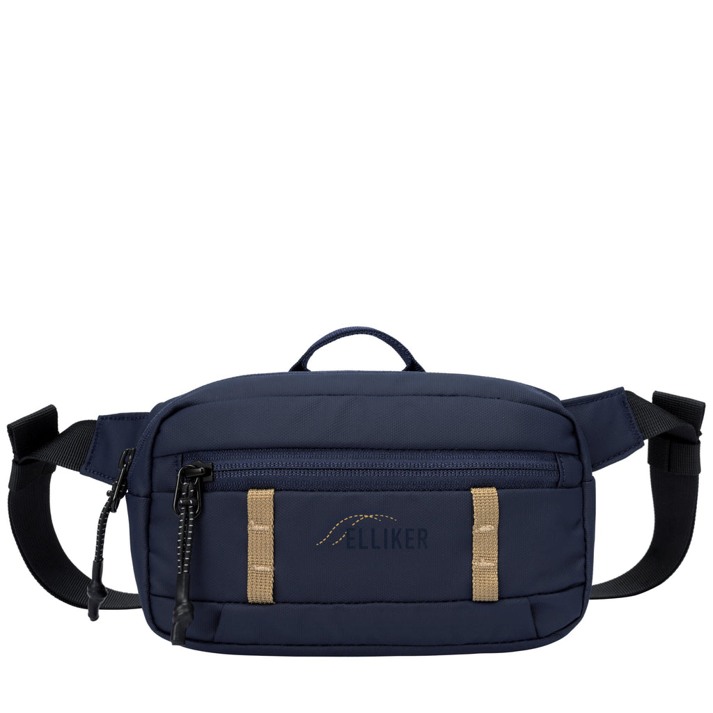 Navy 1L sling bag with top handle, crossbody strap, and front zip pocket