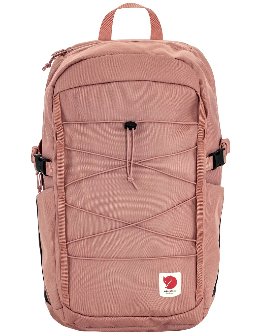 Dusty rose 24L backpack with front organizer panel and drawstring cord