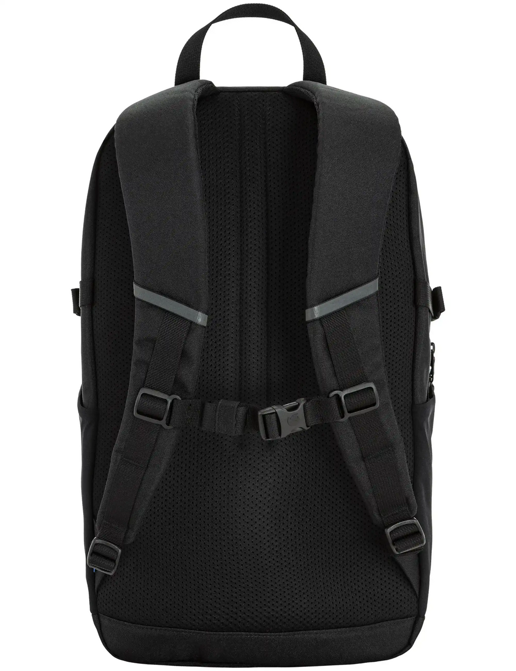 Black 24L backpack with padded back panel, mesh detailing, and adjustable shoulder straps