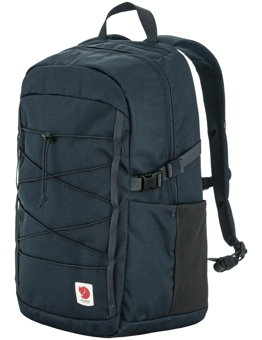Dark navy backpack with front organizer panel and adjustable front strap