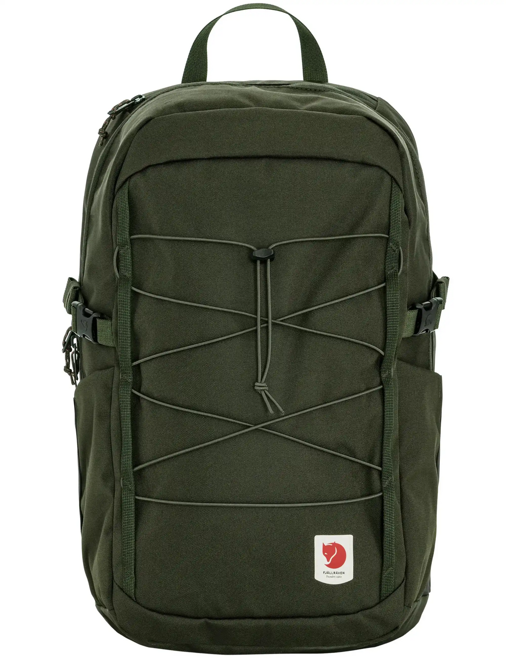 Skule 24L backpack in deep forest green with front pocket and zip closure