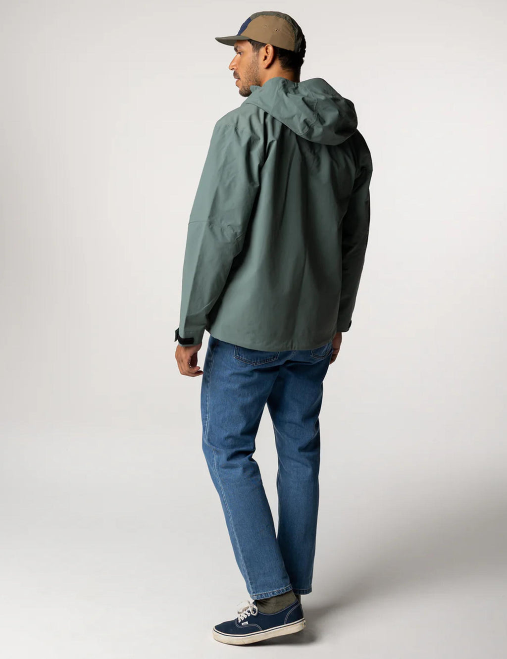 Finisterre Stormbird Waterproof Jacket in Deep Sea, hood detail