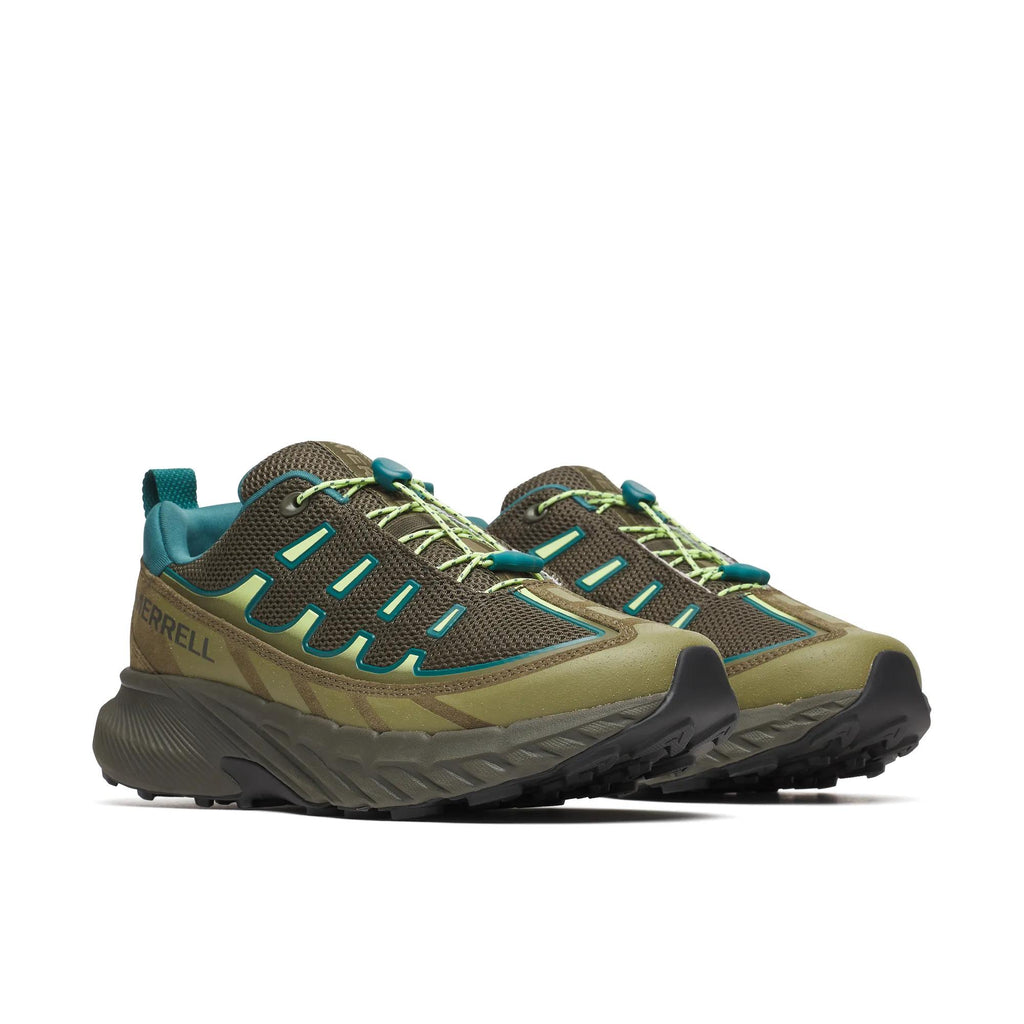 Merrell Agility Trail Trek lifestyle sneaker in Dark Moss, three-quarter angle