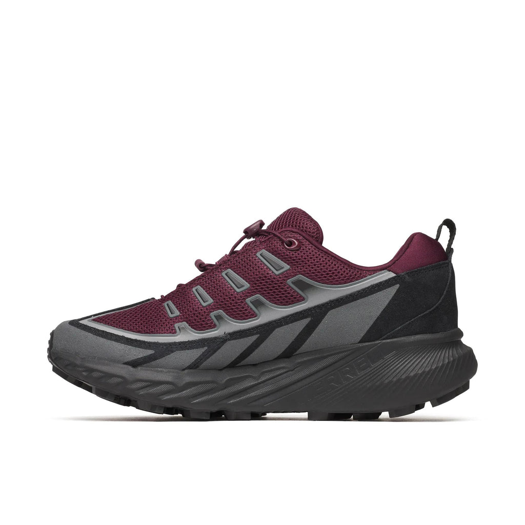 Merrell Agility Peak 5 trail running shoe in Dark Cherry, opposite side profile