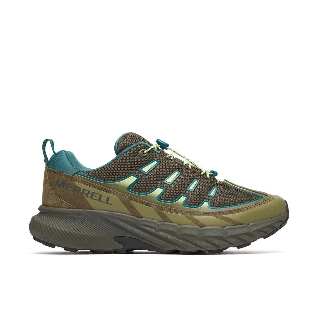 Merrell Agility Trail Trek lifestyle sneaker in Dark Moss, side profile