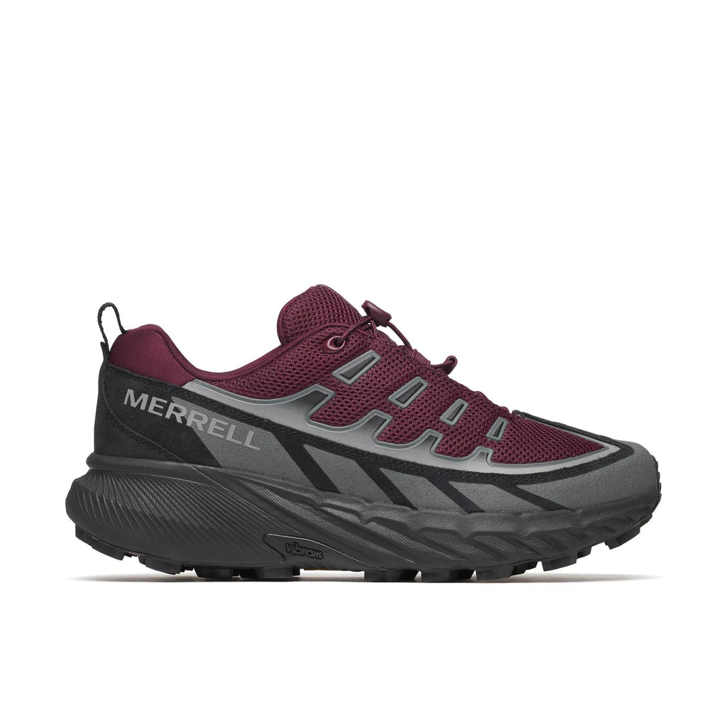 Merrell Agility Peak 5 trail running shoe in Dark Cherry, side profile